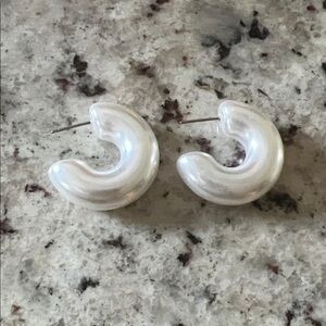 BaubleBar White Pearlized Hoop Earrings